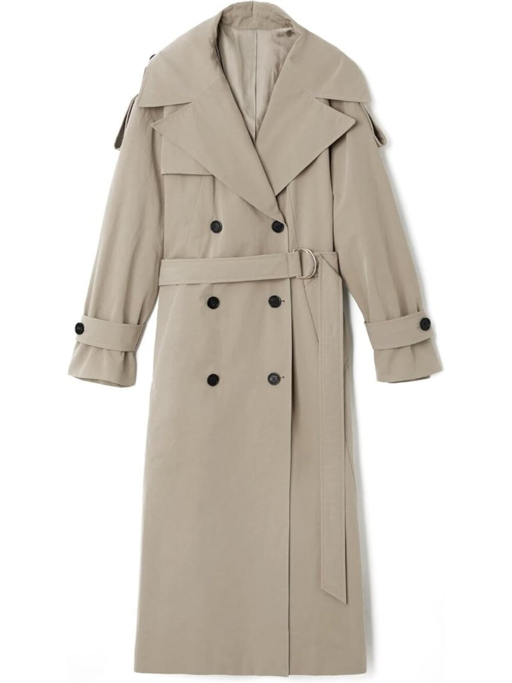 Women's Light Khaki Oversized Double Breasted Lapel Windproof Long Trench Coat - Picture 4 of 4